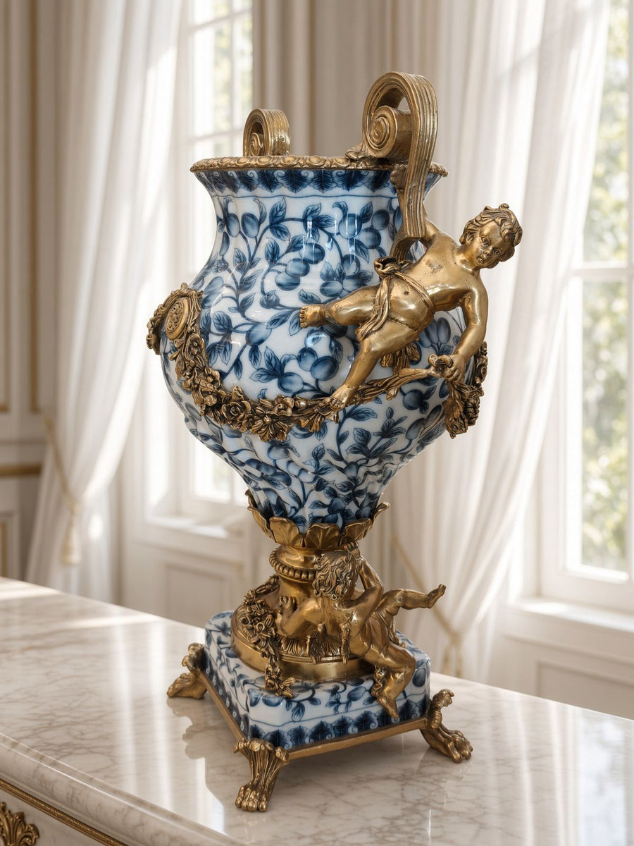 Louis XVI Blue & White Porcelain Ormolu Vase