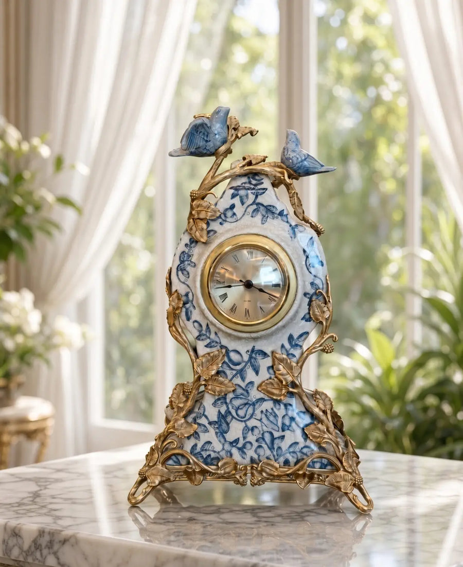 Gilded Songbird Porcelain Clock