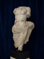 Classical Draped Torso Sculpture on Black Pedestal