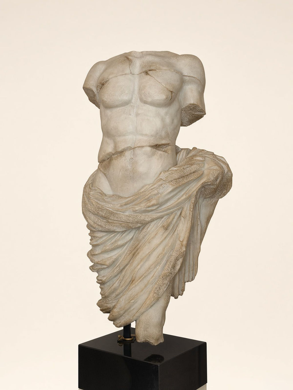 Classical Draped Torso Sculpture on Black Pedestal