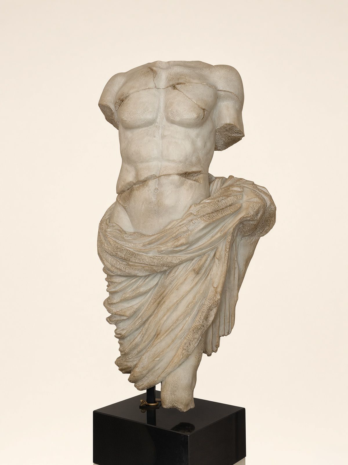 Classical Draped Torso Sculpture on Black Pedestal