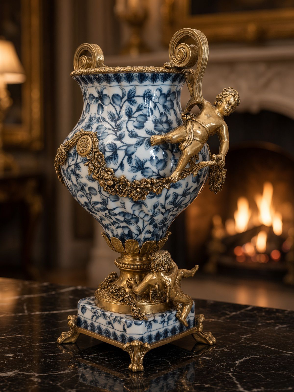 Louis XVI Blue & White Porcelain Ormolu Vase