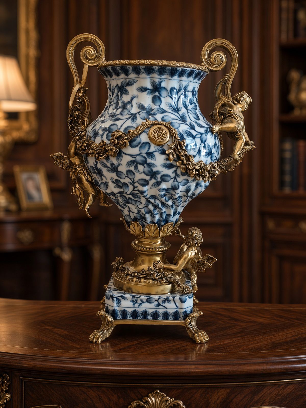 Louis XVI Blue & White Porcelain Ormolu Vase