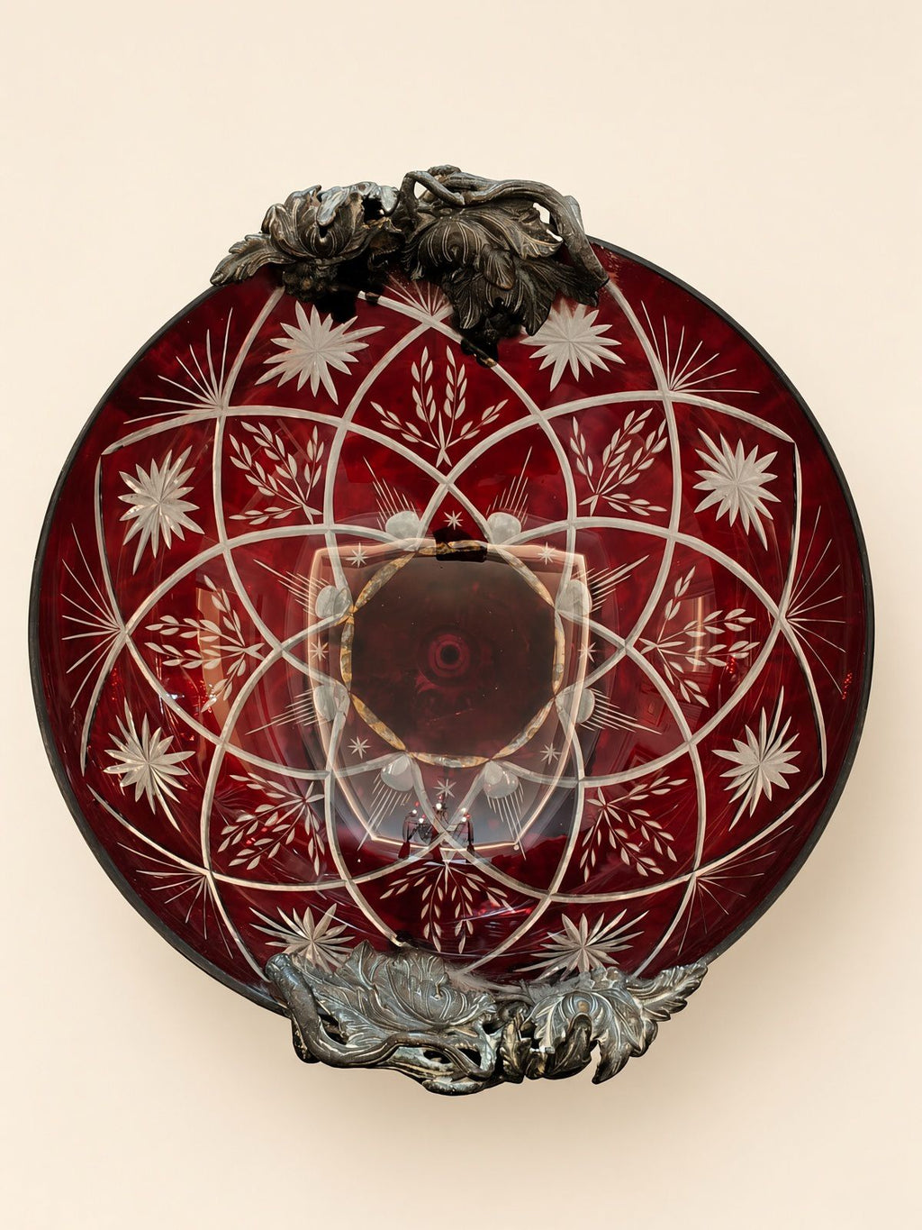 Vintage Ruby Crystal Pedestal Bowl