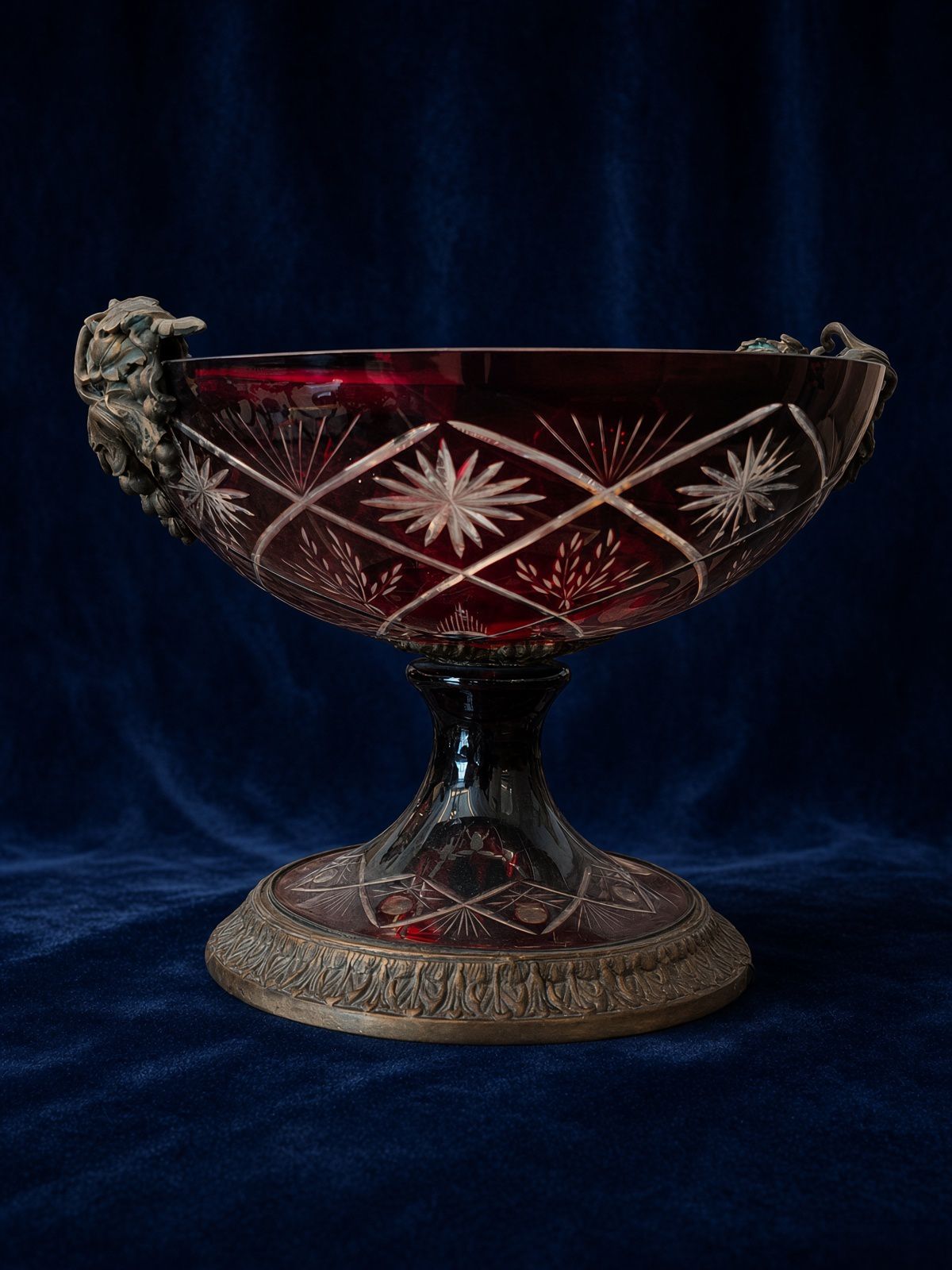 Vintage Ruby Crystal Pedestal Bowl