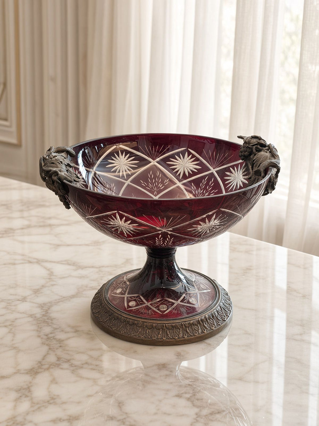 Vintage Ruby Crystal Pedestal Bowl