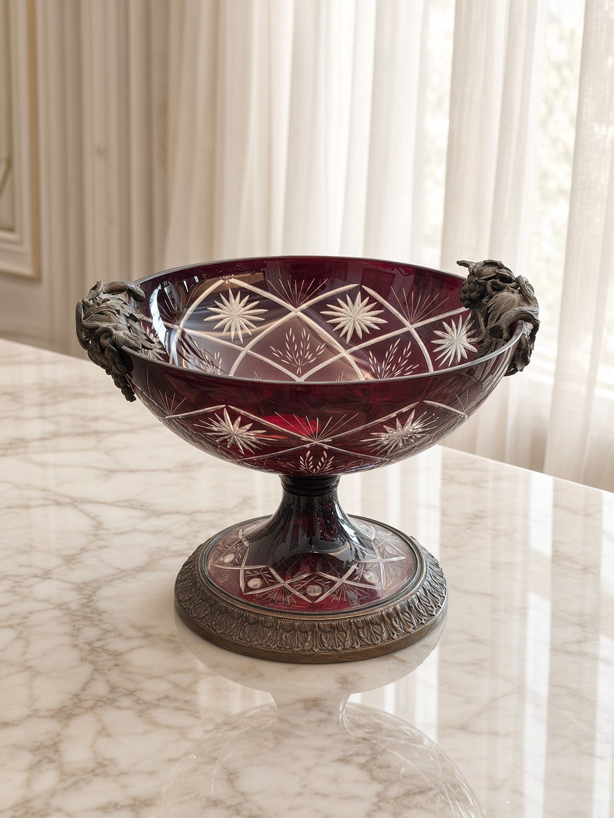 Vintage Ruby Crystal Pedestal Bowl