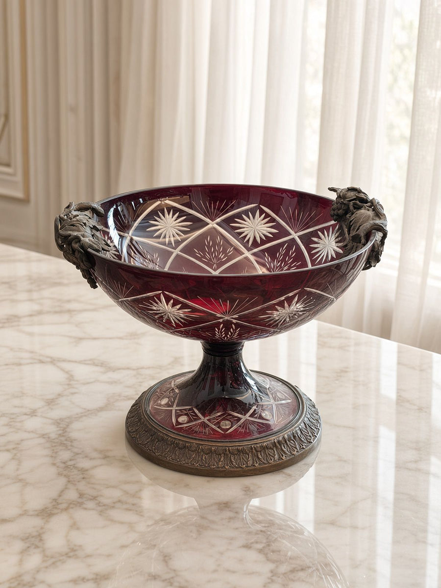 Vintage Ruby Crystal Pedestal Bowl