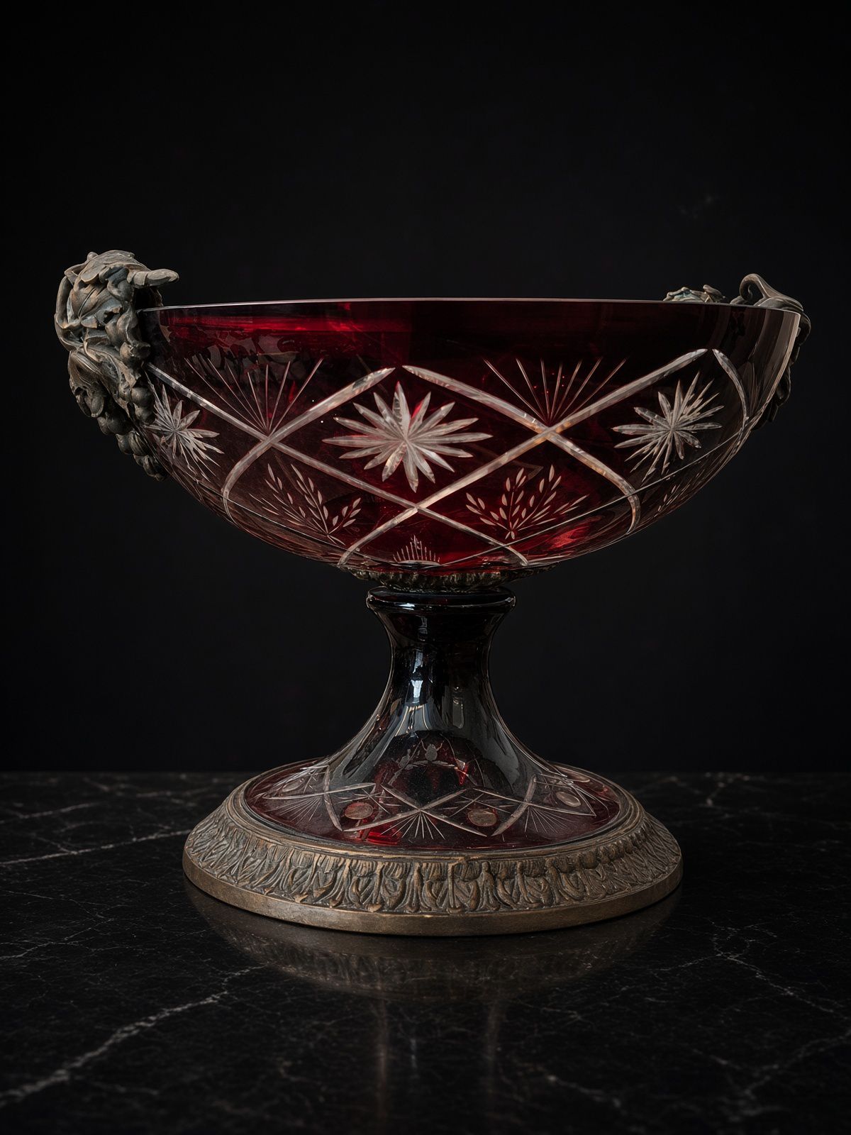 Vintage Ruby Crystal Pedestal Bowl